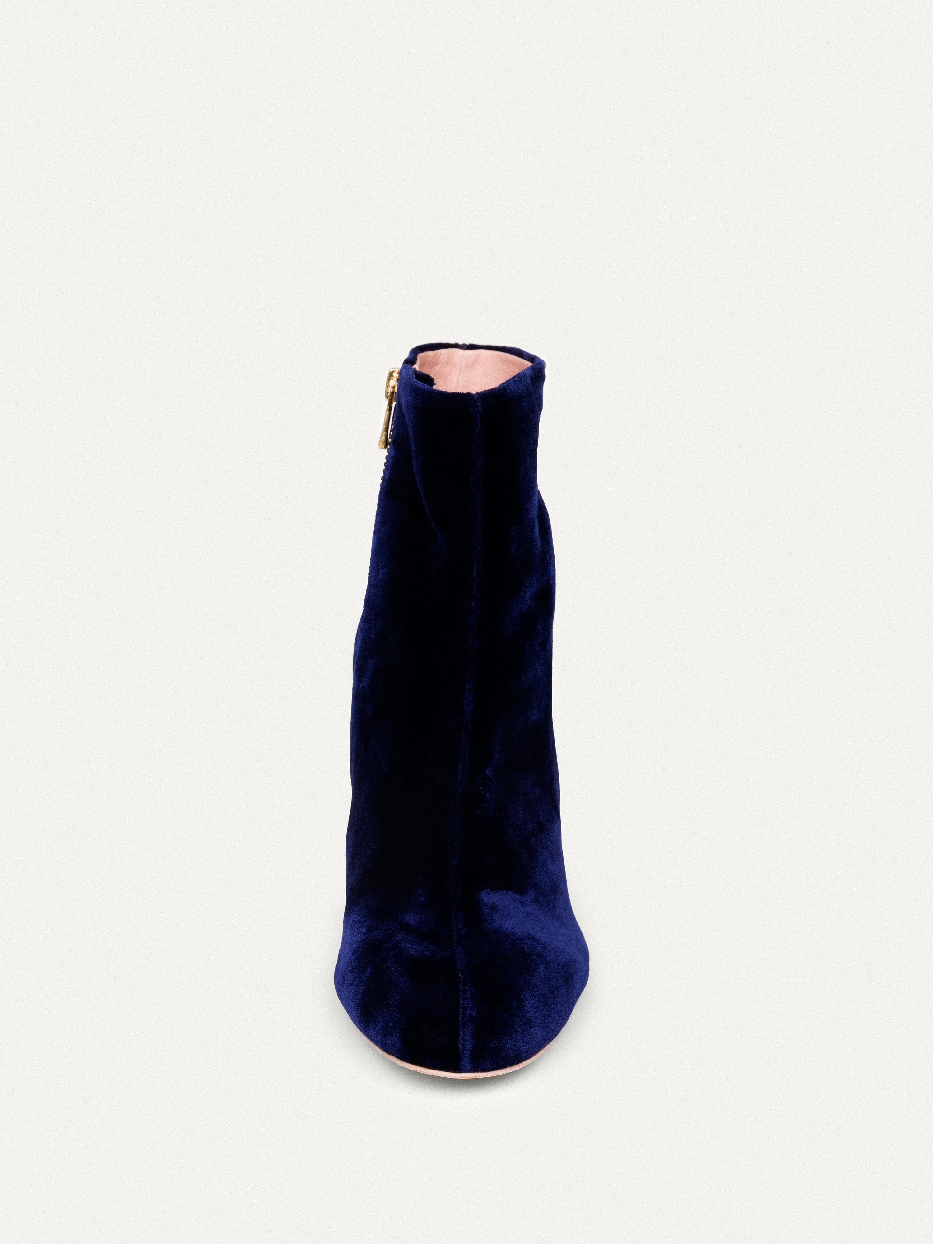 18h Expo à la Galerie Vegan Velvet Bottines à Talons | Bleu Minuit