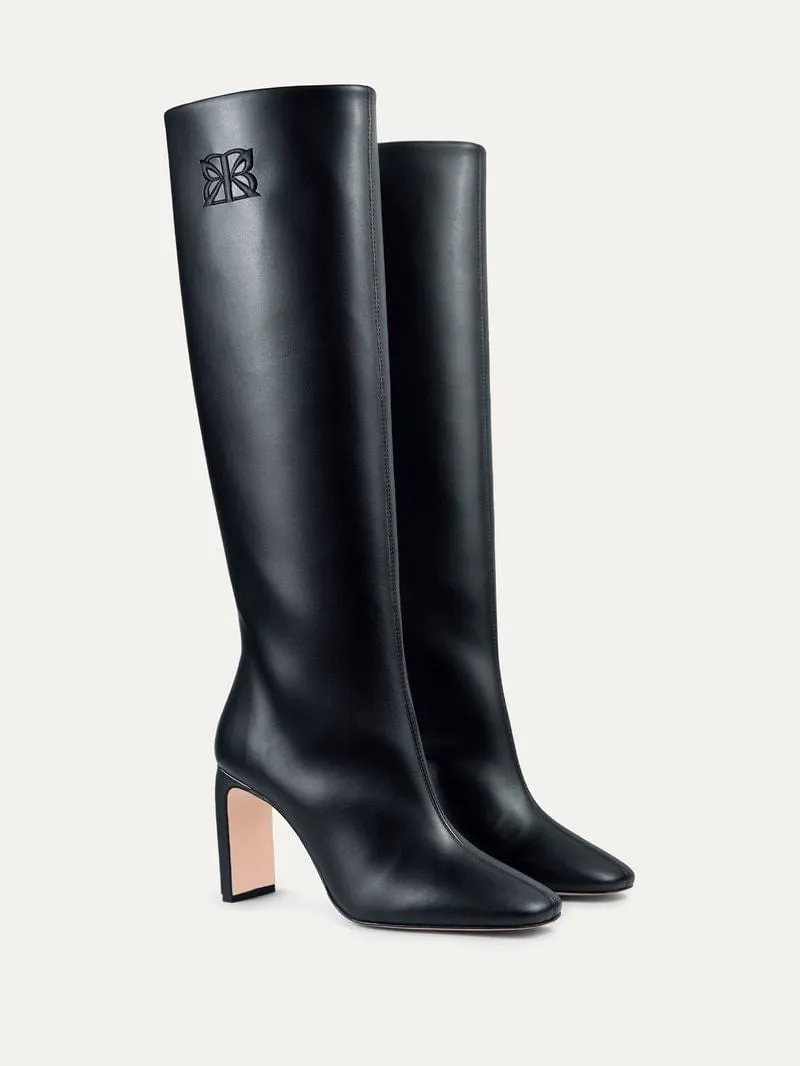 8h30 Bottes vegan en cuir de cactus à talons hauts | Noir