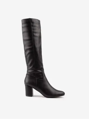 Bottes femme vegan en simili-cuir Avocado montant jusqu'aux genoux | Noir
