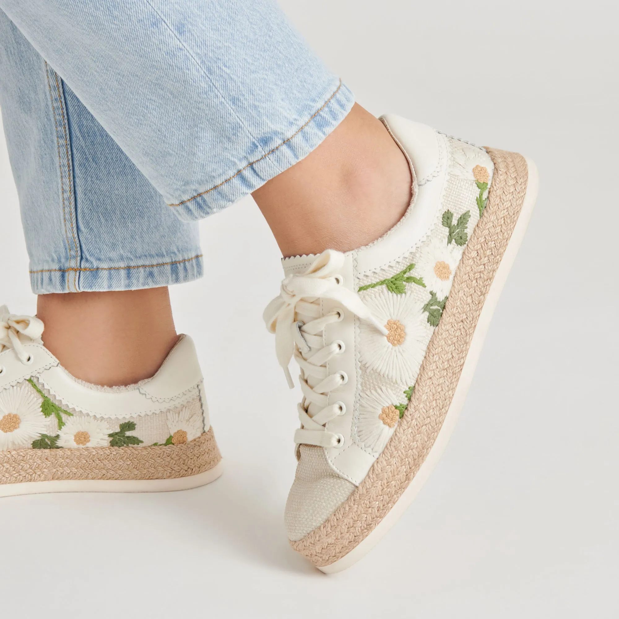 AZALIA SNEAKERS BLANC FLORAL RAFFIA