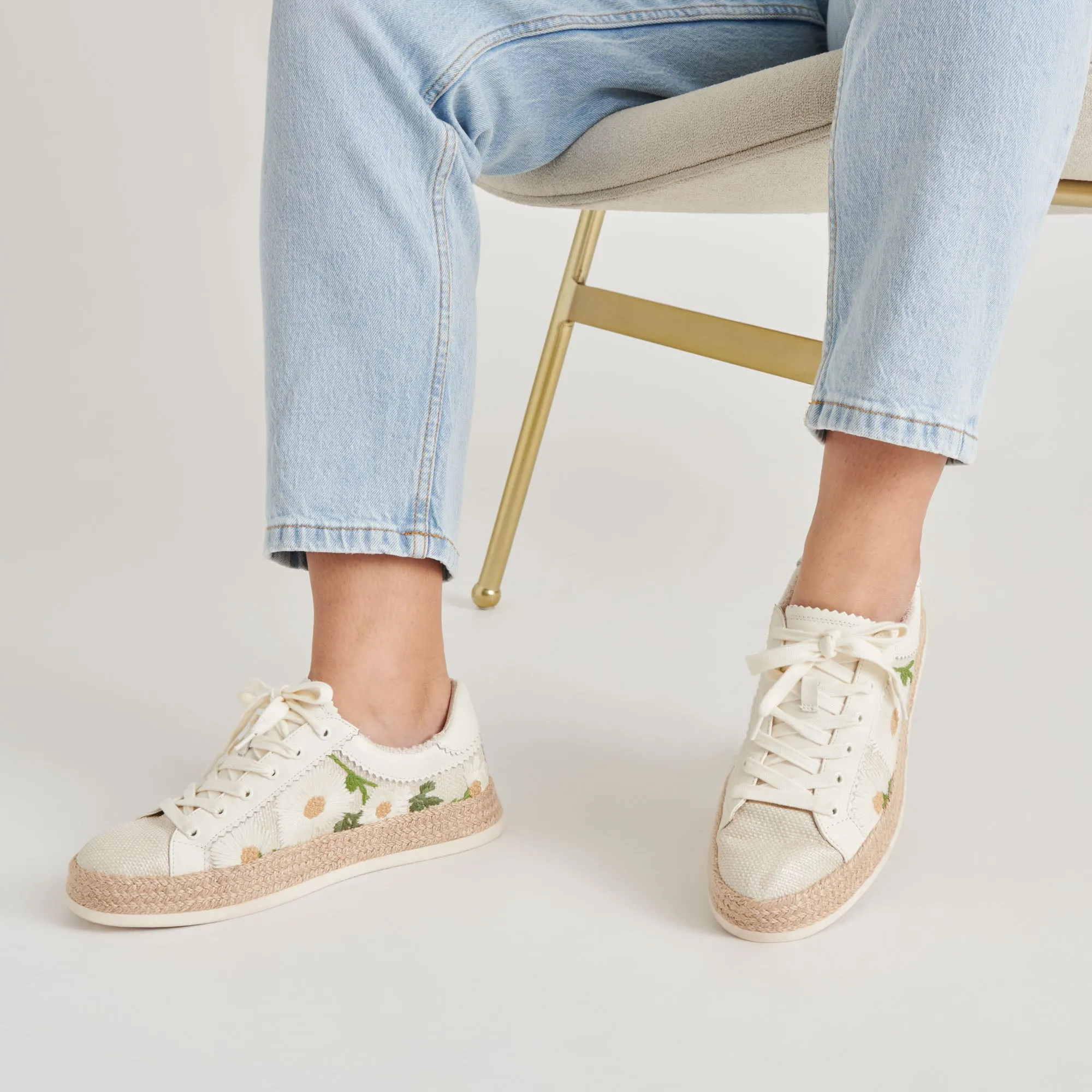AZALIA SNEAKERS BLANC FLORAL RAFFIA
