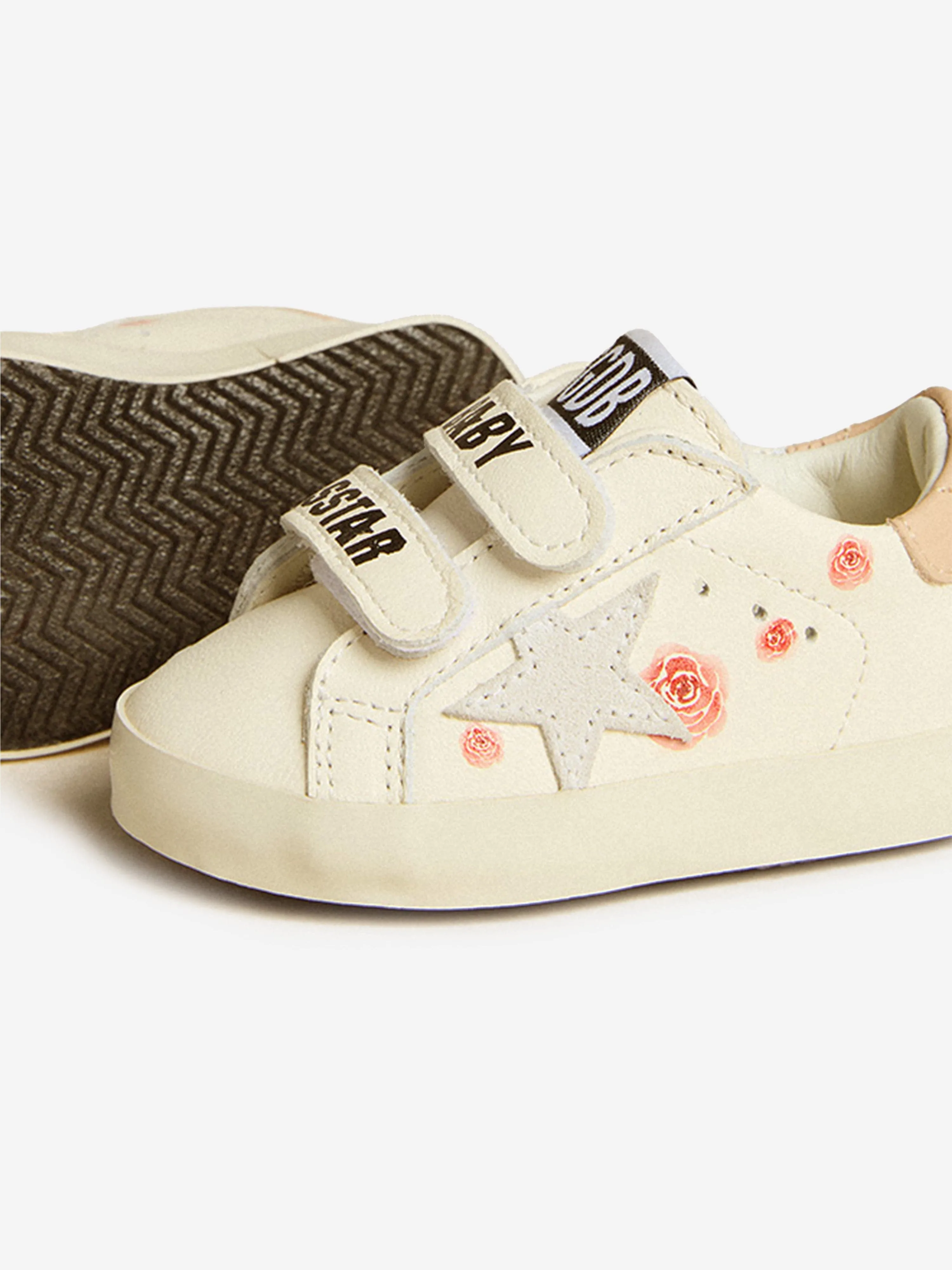 Baskets Étoiles en Cuir et Daim pour Fillettes en Blanc