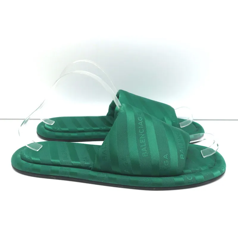 Balenciaga Sandales d'hôtel à logo vert Jacquard Taille 38 Sandales plates