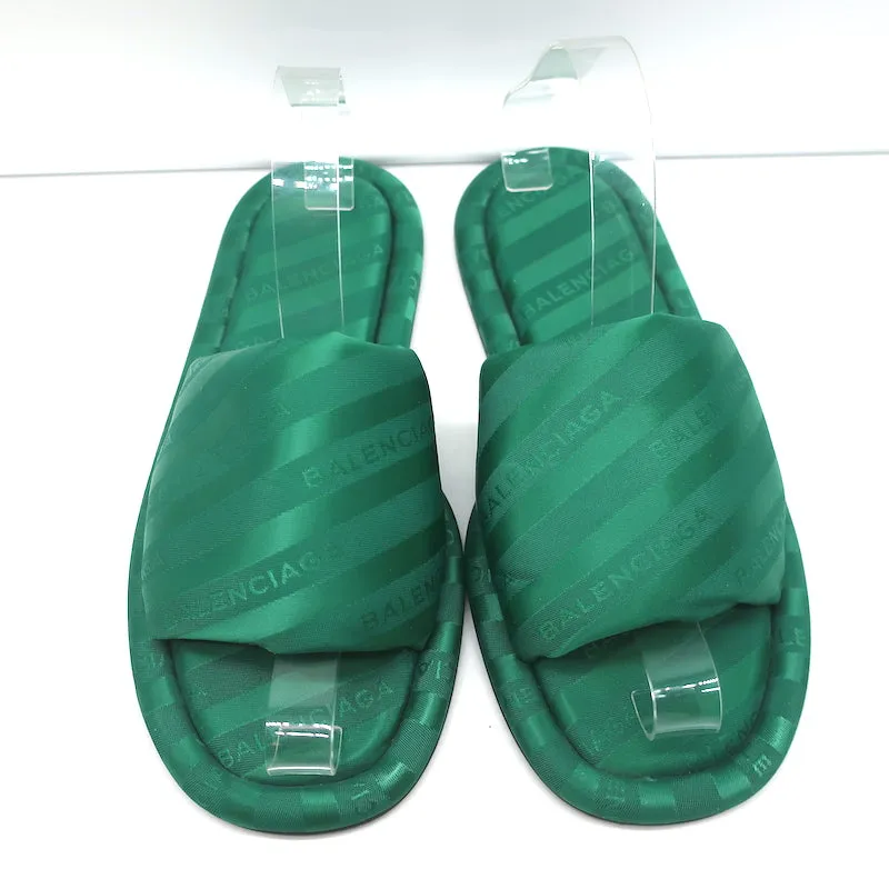 Balenciaga Sandales d'hôtel à logo vert Jacquard Taille 38 Sandales plates