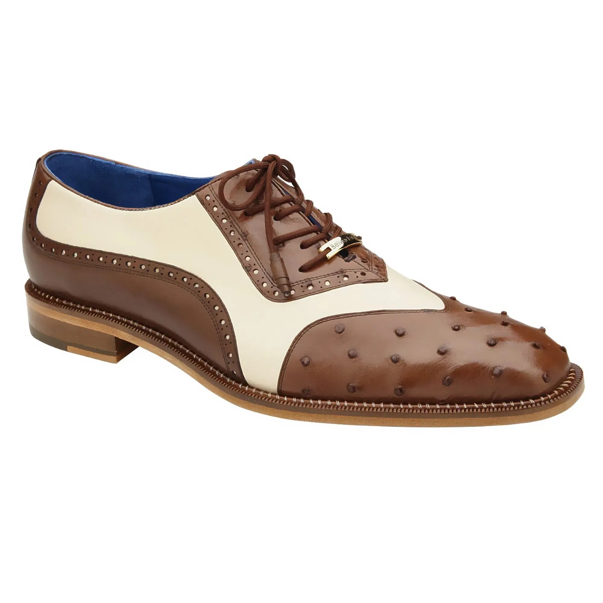 Chaussures Belvedere en Peau Exotique Belvedere Sesto en Marron / Crème Oxford en Plume d'Autruche