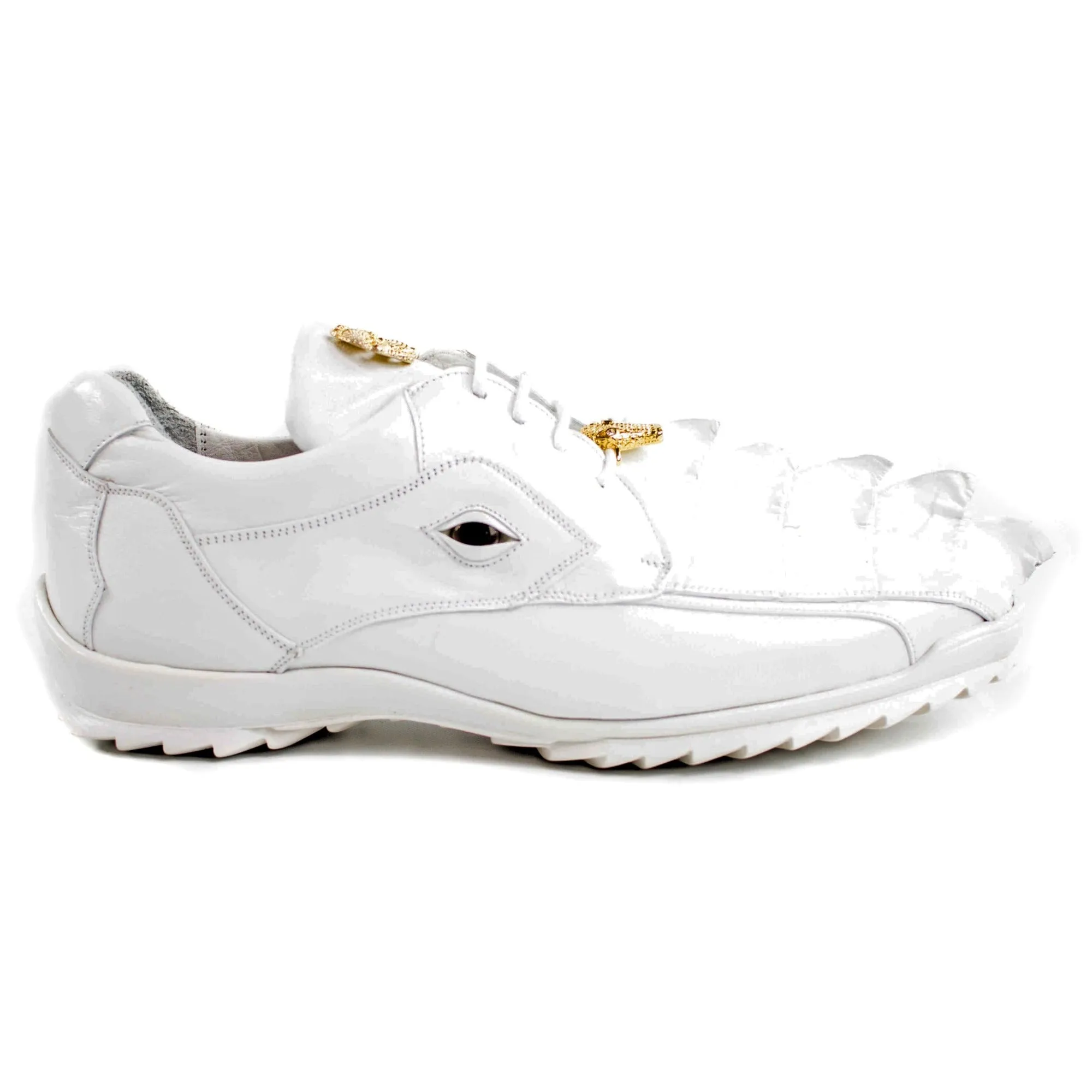 Chaussures Belvedere Exotic Skin Belvedere Vasco en Crocodile Hornback Blanc Véritable & Baskets en Veau Souple