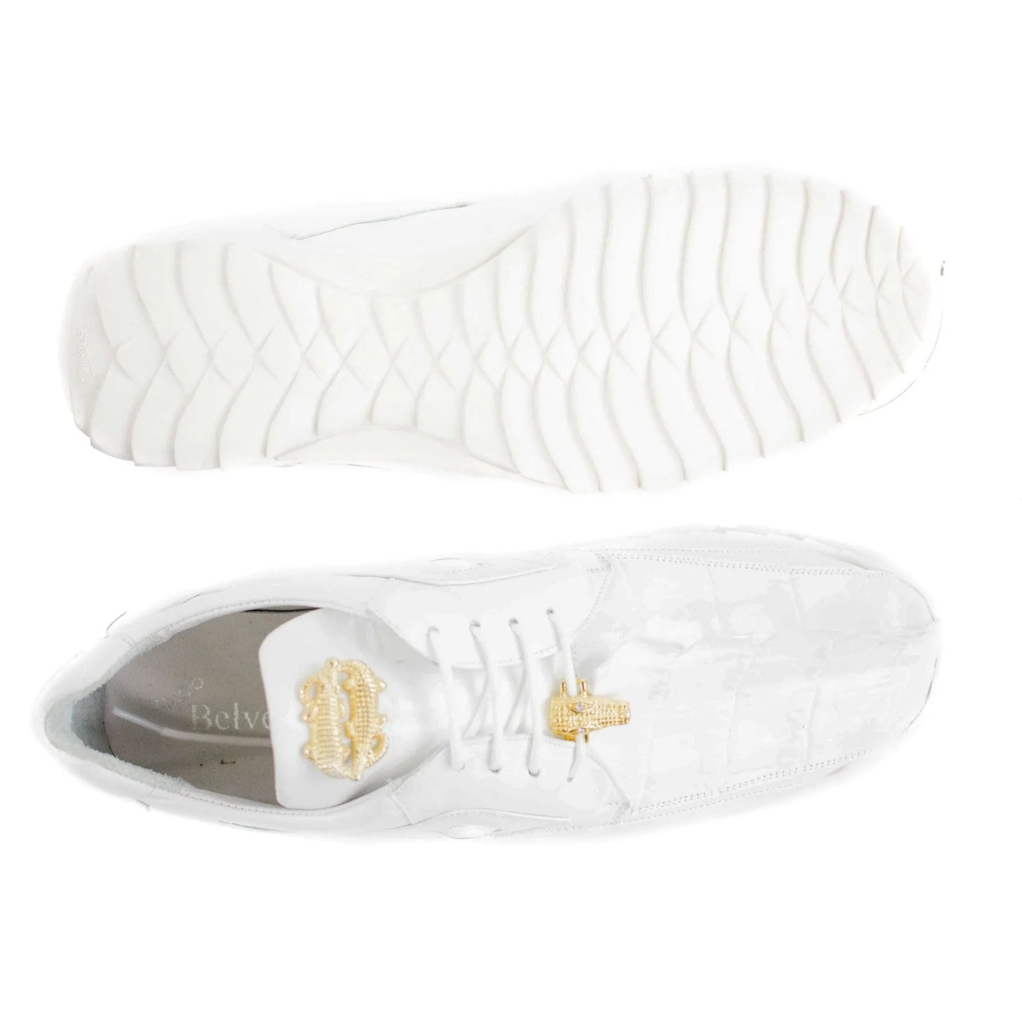 Chaussures Belvedere Exotic Skin Belvedere Vasco en Crocodile Hornback Blanc Véritable & Baskets en Veau Souple
