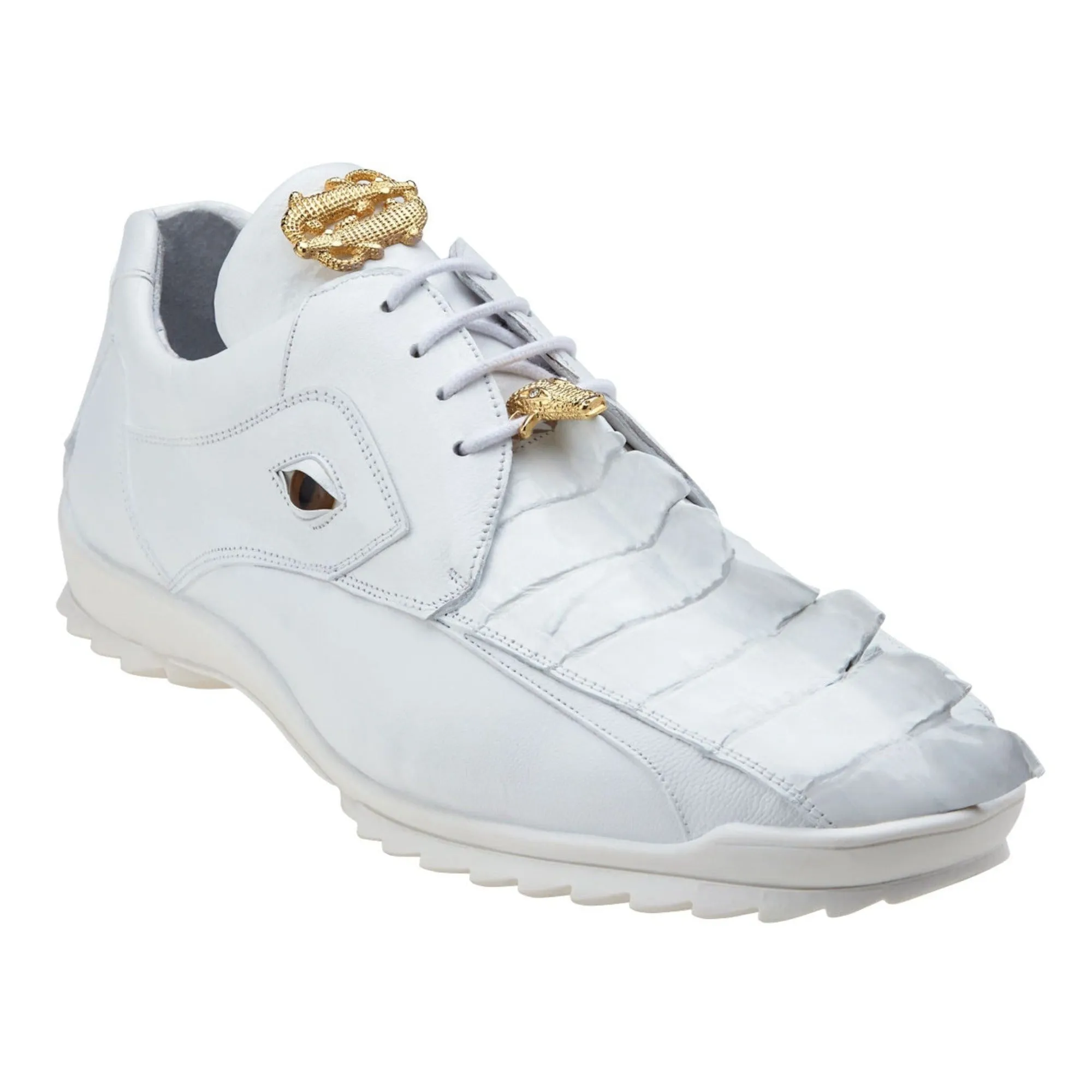 Chaussures Belvedere Exotic Skin Belvedere Vasco en Crocodile Hornback Blanc Véritable & Baskets en Veau Souple