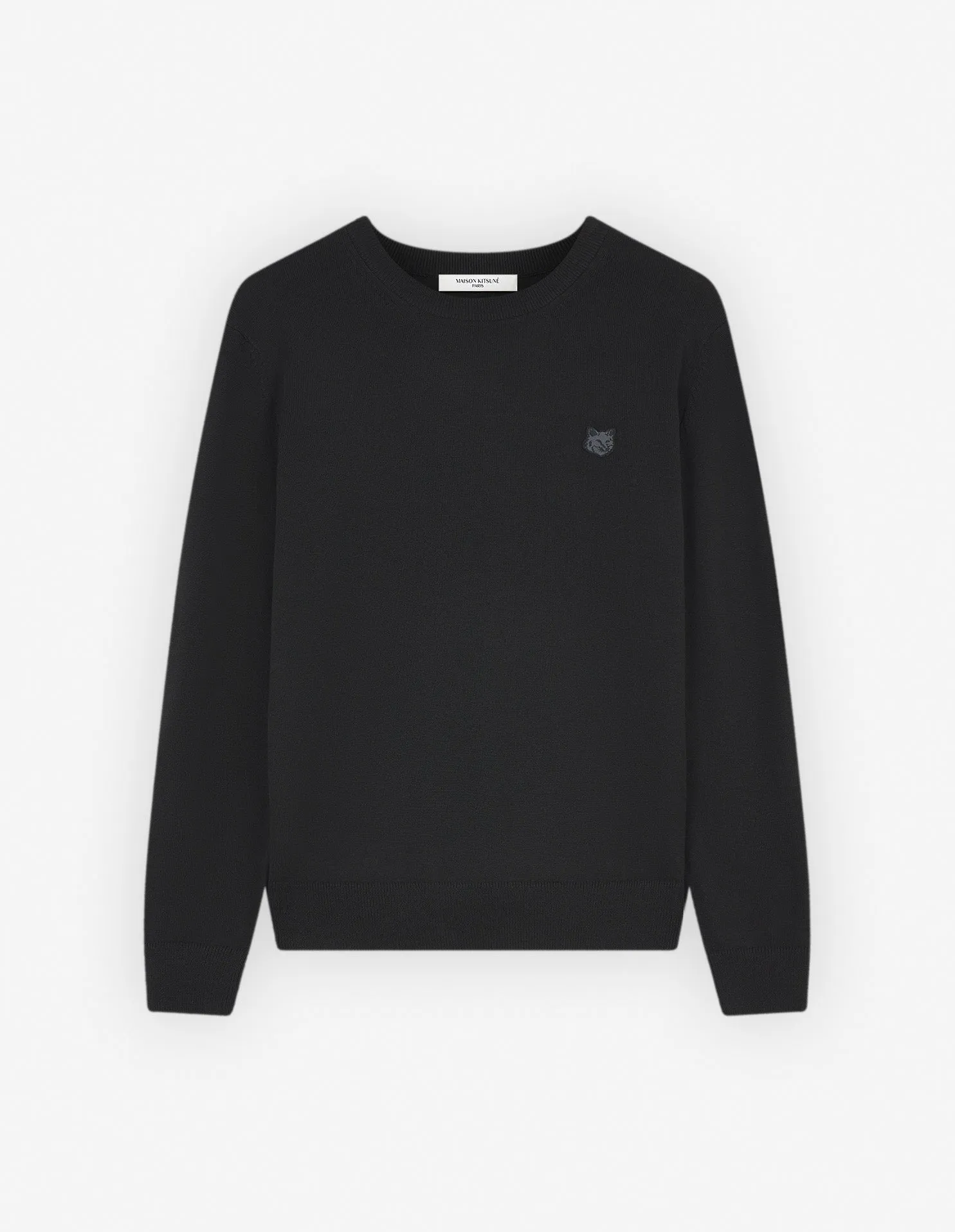 Pull Regular Noir avec Patch de Tête de Renard en Gras