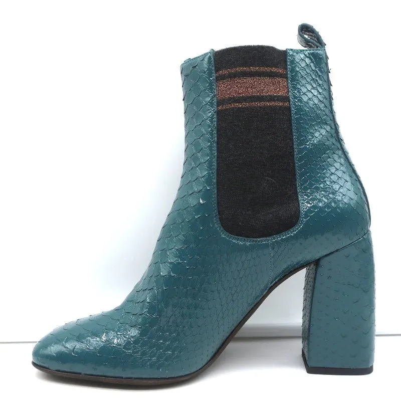 Bottes Brunello Cucinelli à cheville avec motif serpentin bleu-vert taille 41 talon bloc