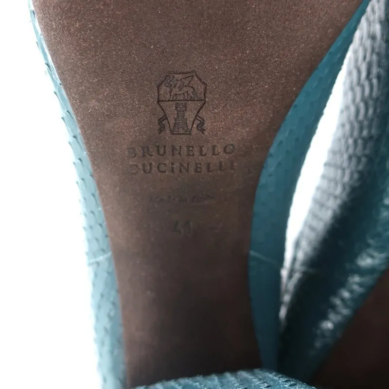 Bottes Brunello Cucinelli à cheville avec motif serpentin bleu-vert taille 41 talon bloc