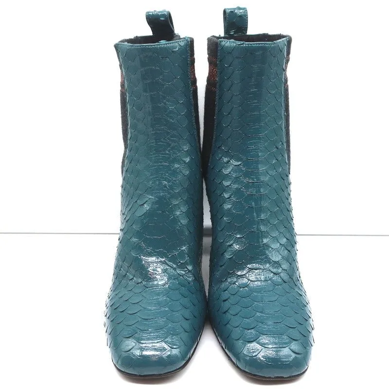 Bottes Brunello Cucinelli à cheville avec motif serpentin bleu-vert taille 41 talon bloc