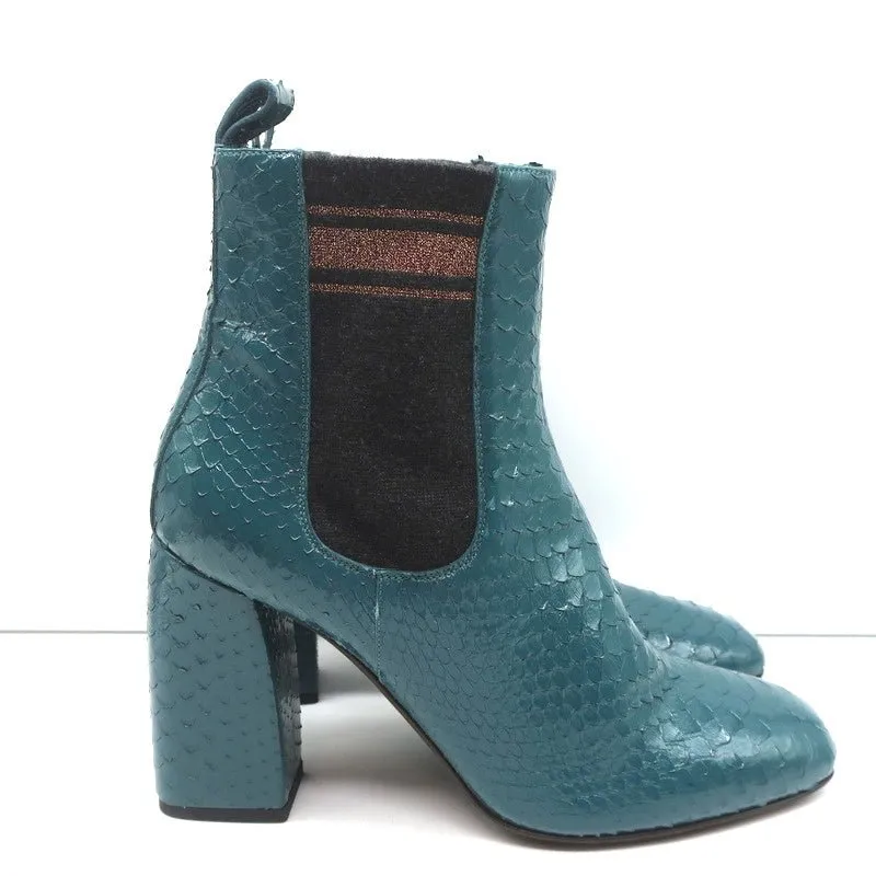 Bottes Brunello Cucinelli à cheville avec motif serpentin bleu-vert taille 41 talon bloc