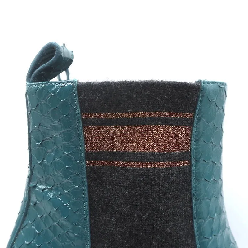 Bottes Brunello Cucinelli à cheville avec motif serpentin bleu-vert taille 41 talon bloc