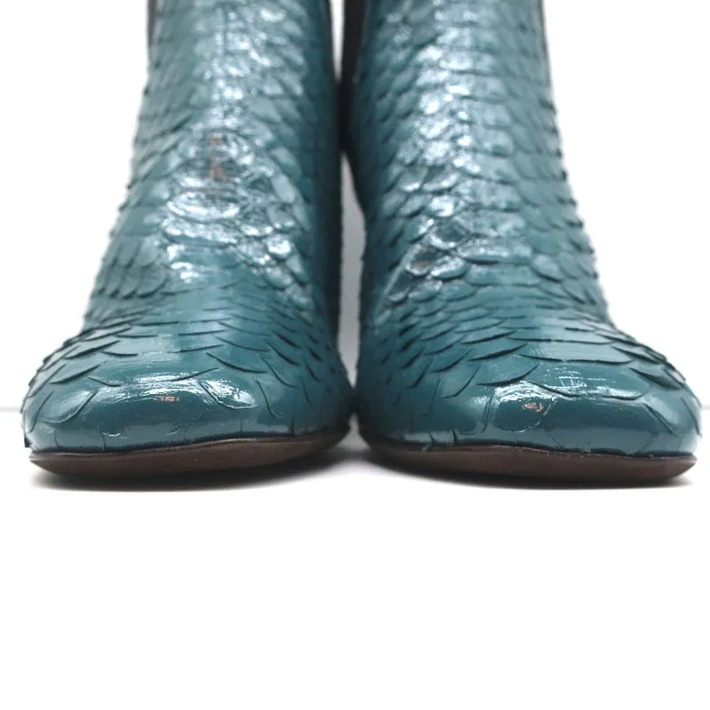 Bottes Brunello Cucinelli à cheville avec motif serpentin bleu-vert taille 41 talon bloc