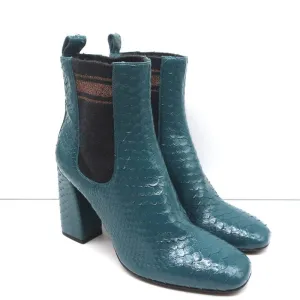 Bottes Brunello Cucinelli à cheville avec motif serpentin bleu-vert taille 41 talon bloc