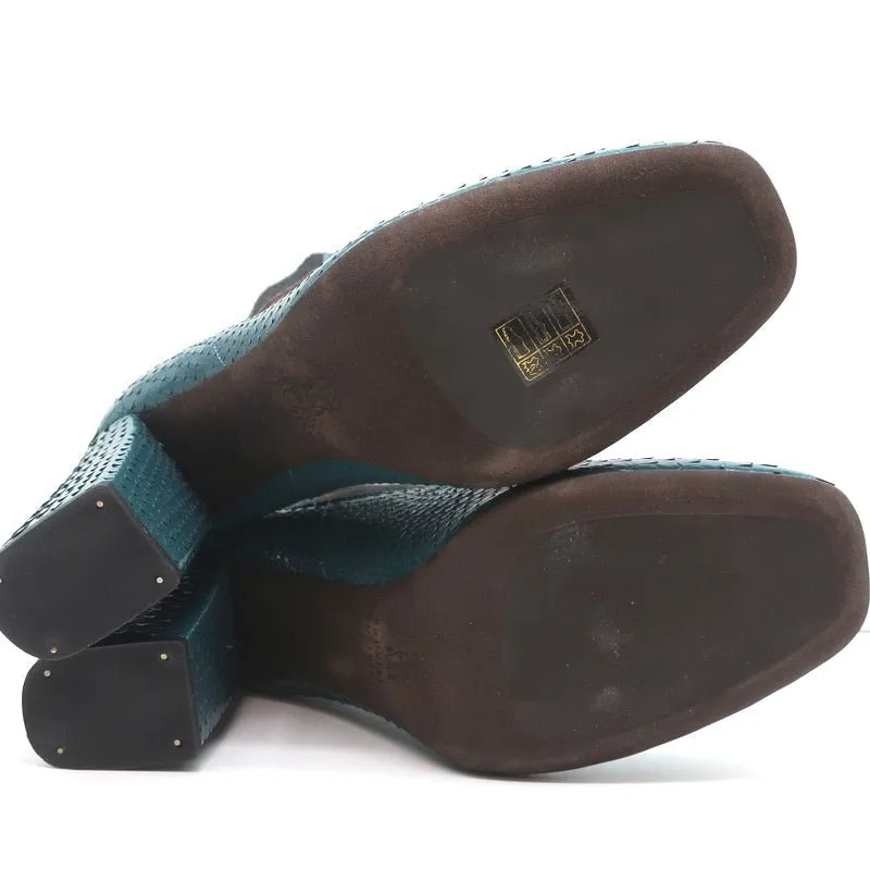 Bottes Brunello Cucinelli à cheville avec motif serpentin bleu-vert taille 41 talon bloc