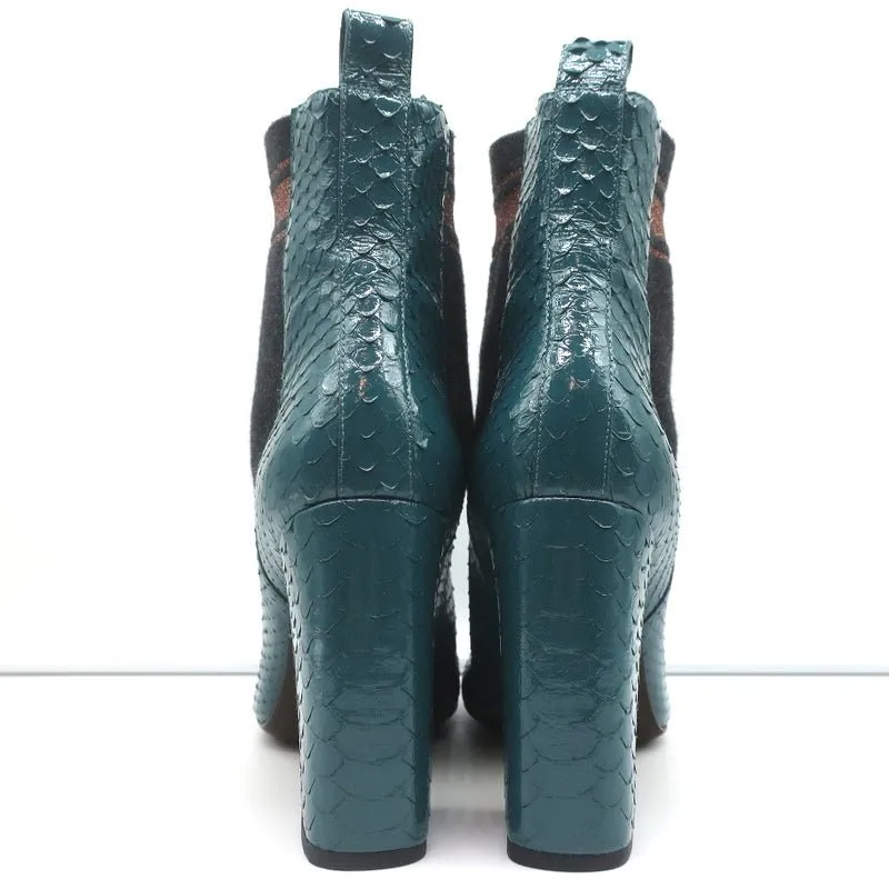 Bottes Brunello Cucinelli à cheville avec motif serpentin bleu-vert taille 41 talon bloc