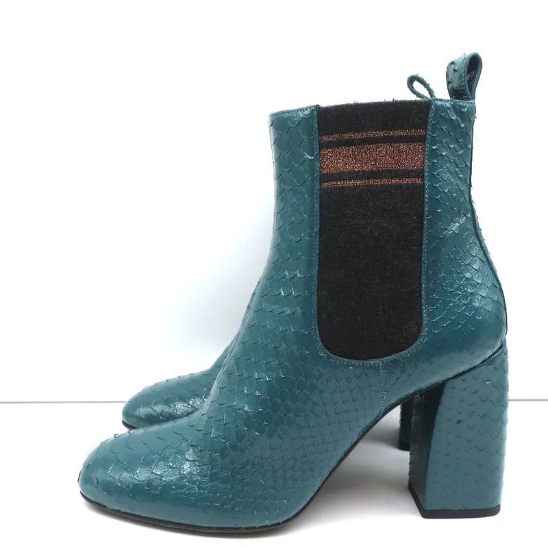 Bottes Brunello Cucinelli à cheville avec motif serpentin bleu-vert taille 41 talon bloc