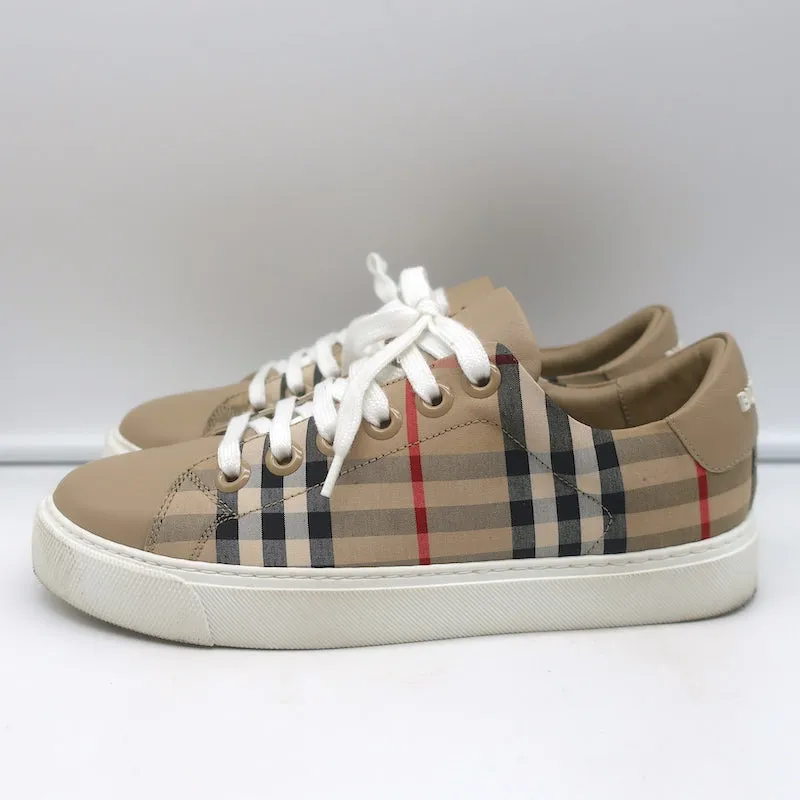 Burberry Vintage Check et Sneakers Basses en Cuir Archive Beige Taille 35.5