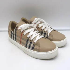 Burberry Vintage Check et Sneakers Basses en Cuir Archive Beige Taille 35.5