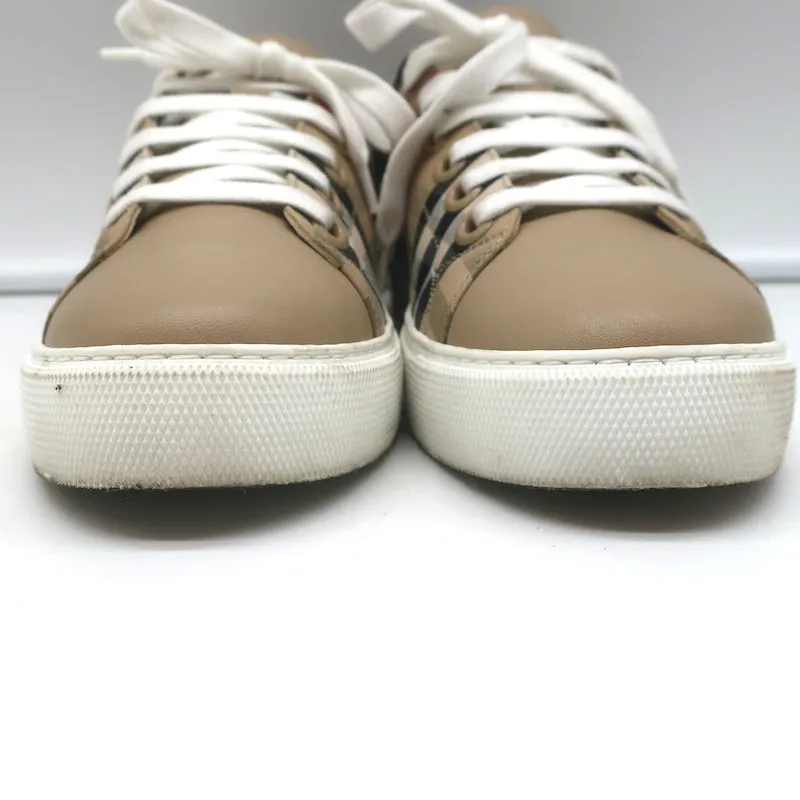 Burberry Vintage Check et Sneakers Basses en Cuir Archive Beige Taille 35.5