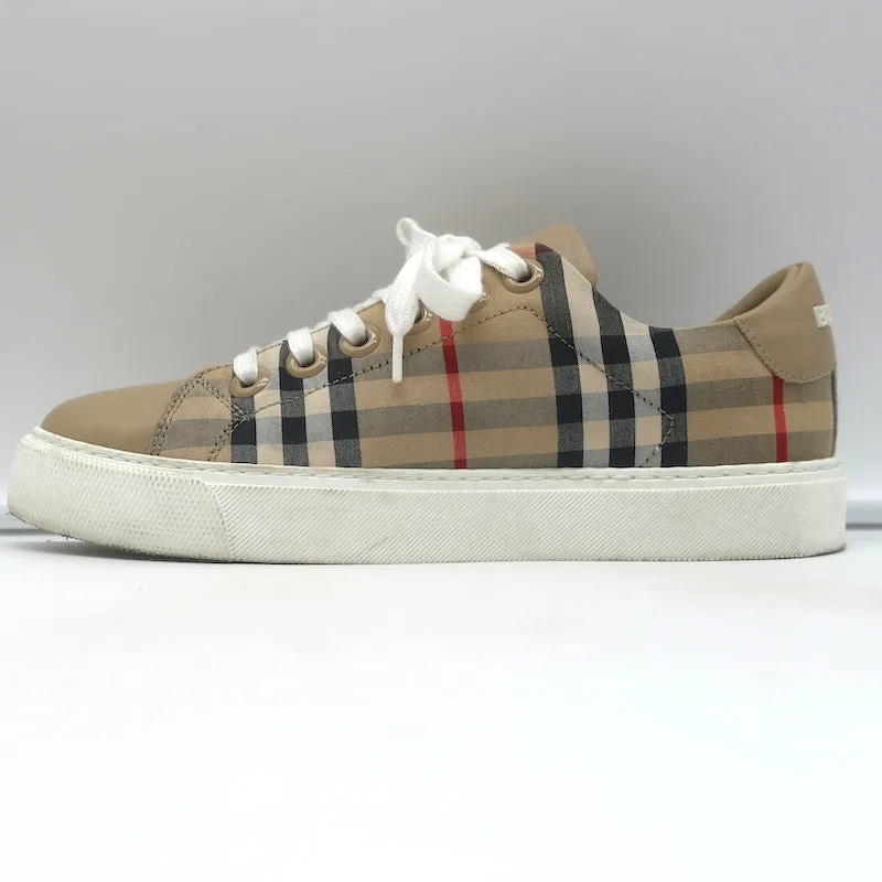 Burberry Vintage Check et Sneakers Basses en Cuir Archive Beige Taille 35.5