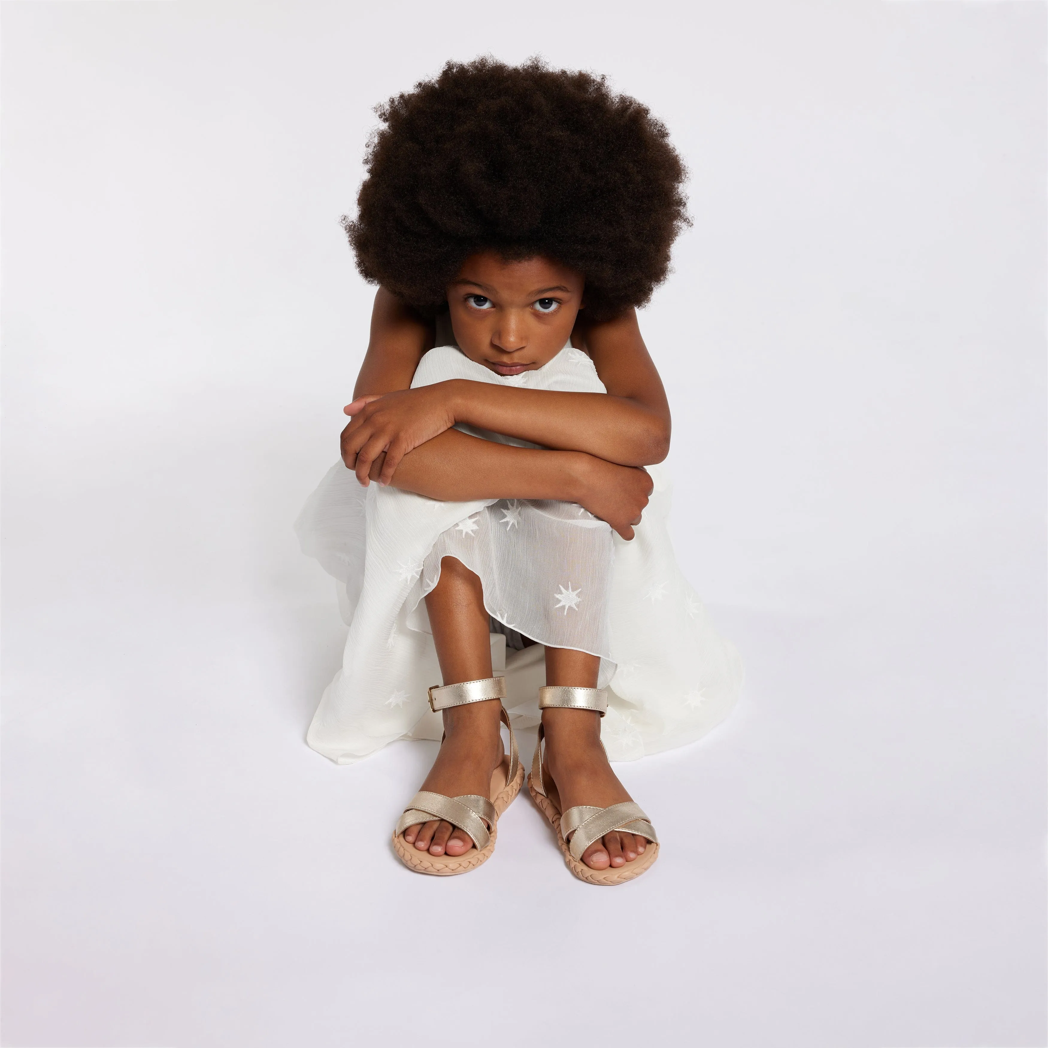 Sandales à lanières en cuir doré Chloé pour filles