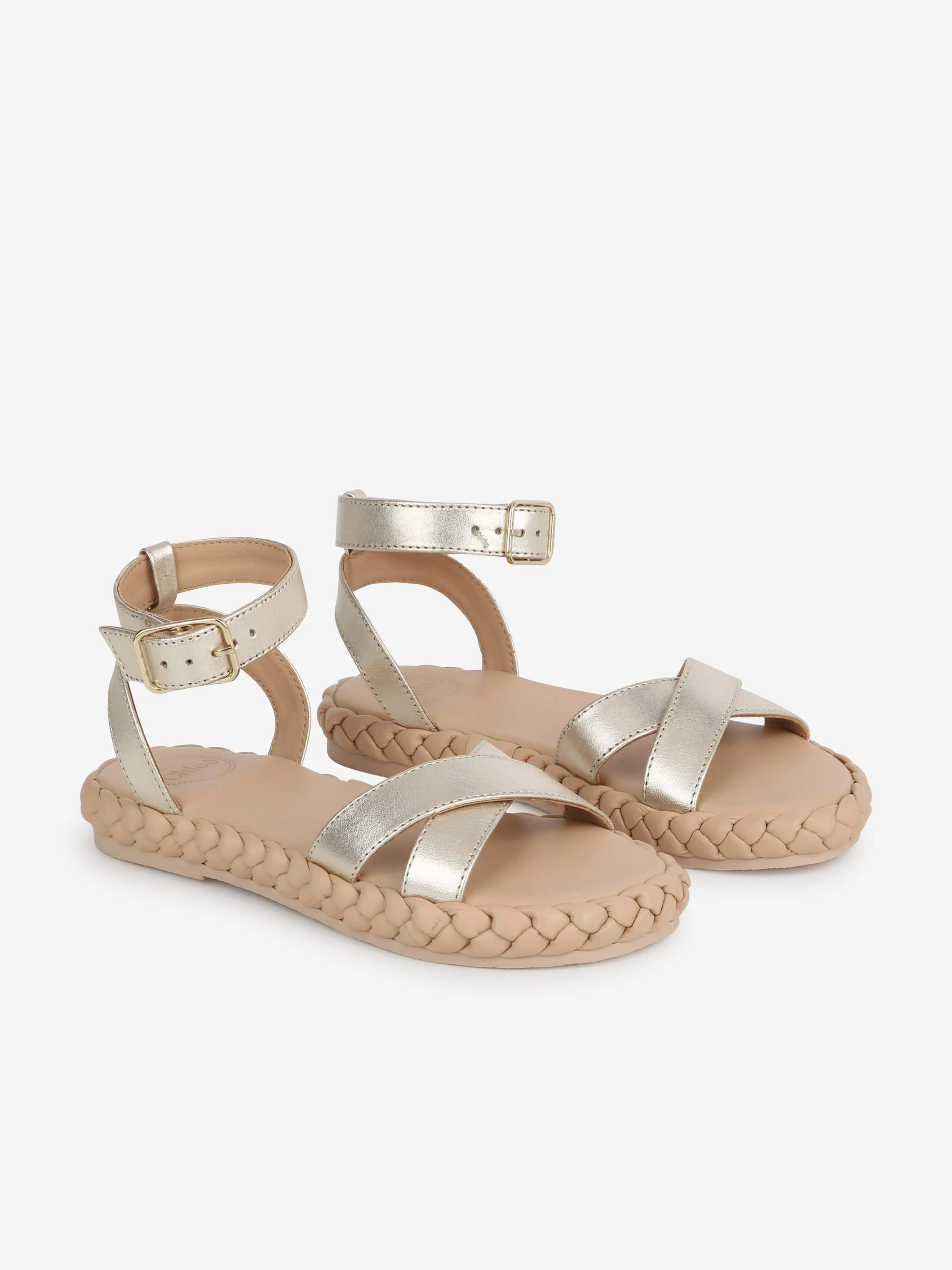 Sandales à lanières en cuir doré Chloé pour filles