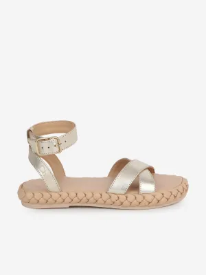 Sandales à lanières en cuir doré Chloé pour filles