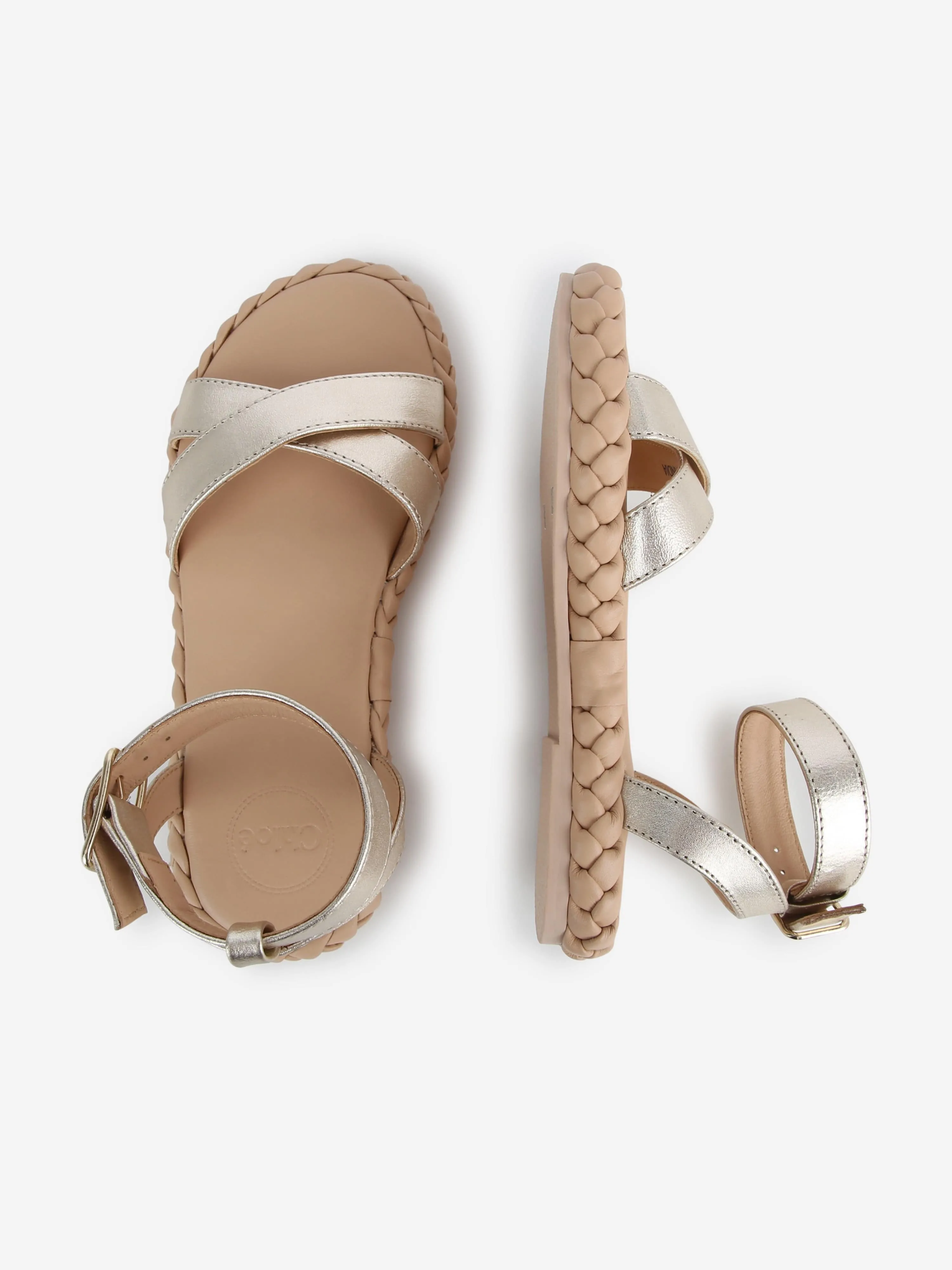 Sandales à lanières en cuir doré Chloé pour filles