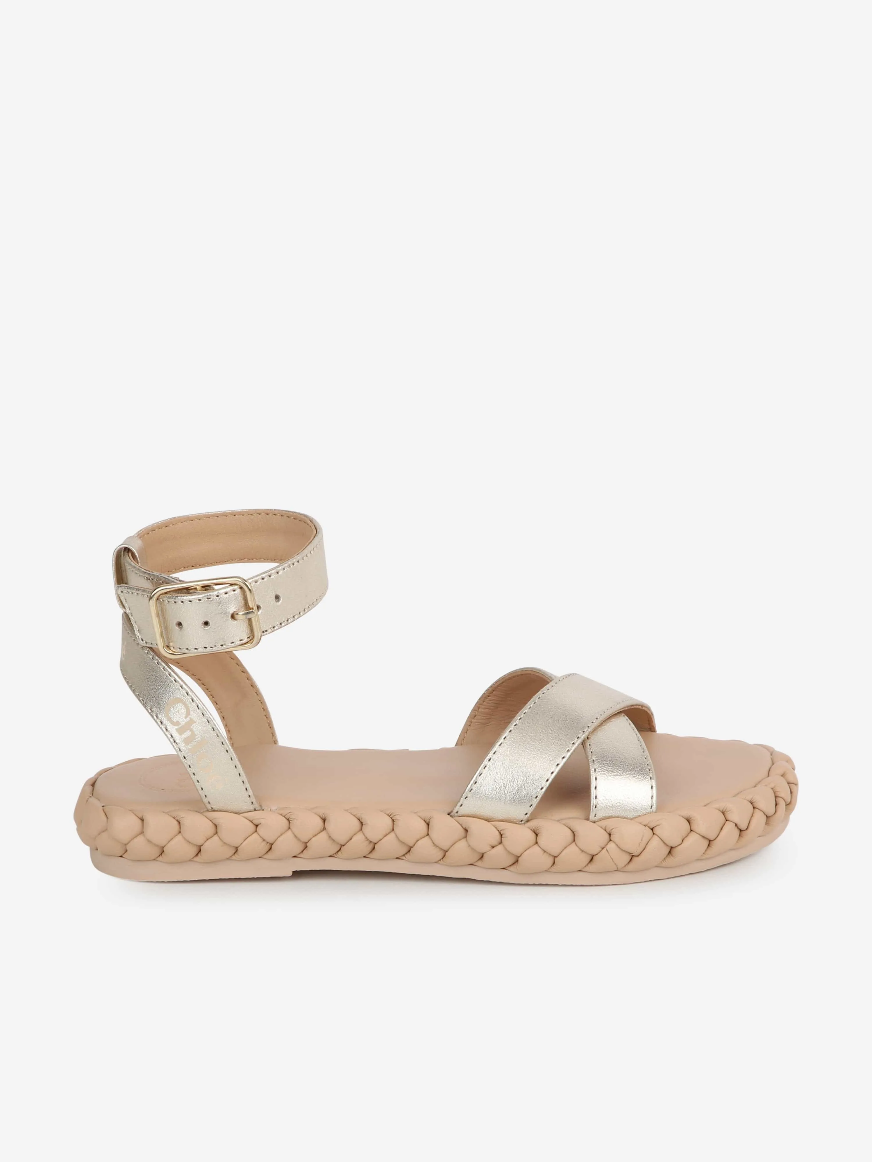 Sandales à lanières en cuir doré Chloé pour filles