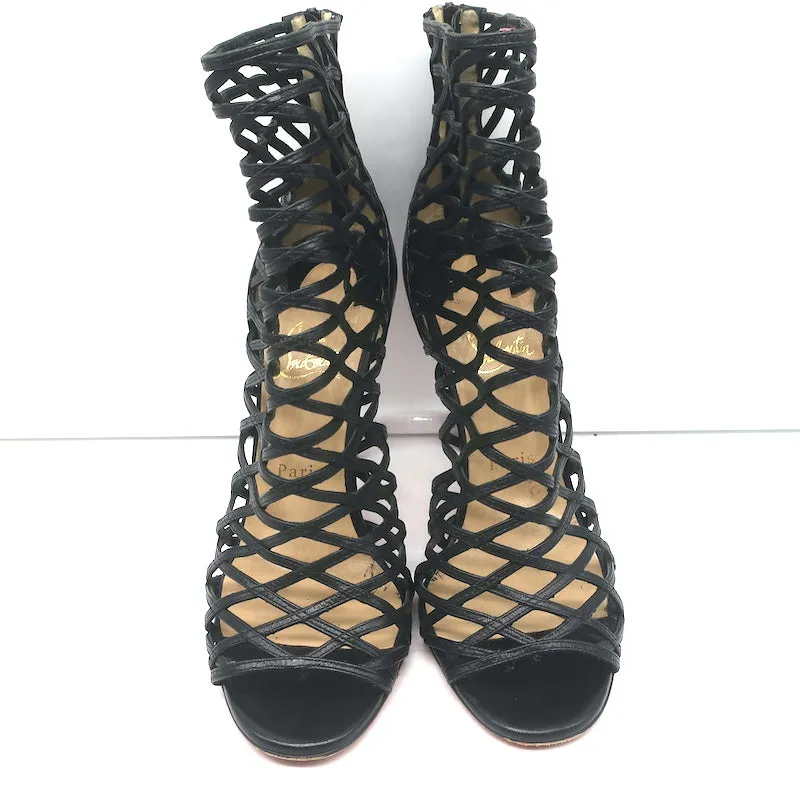 Christian Louboutin Mille Cinque 100 Bottes Cage en Cuir Noir Taille 38.5