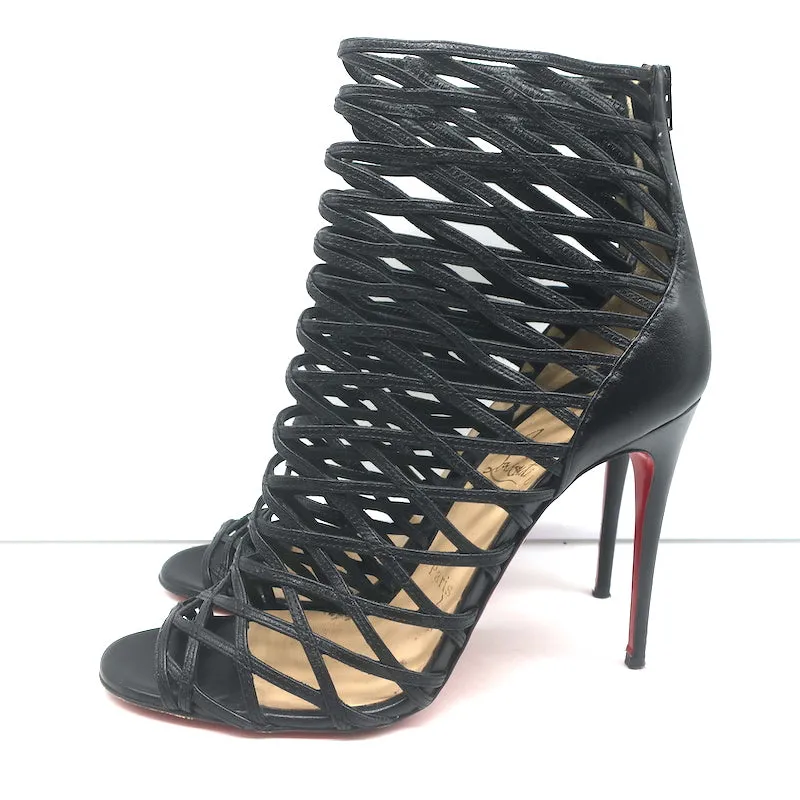 Christian Louboutin Mille Cinque 100 Bottes Cage en Cuir Noir Taille 38.5