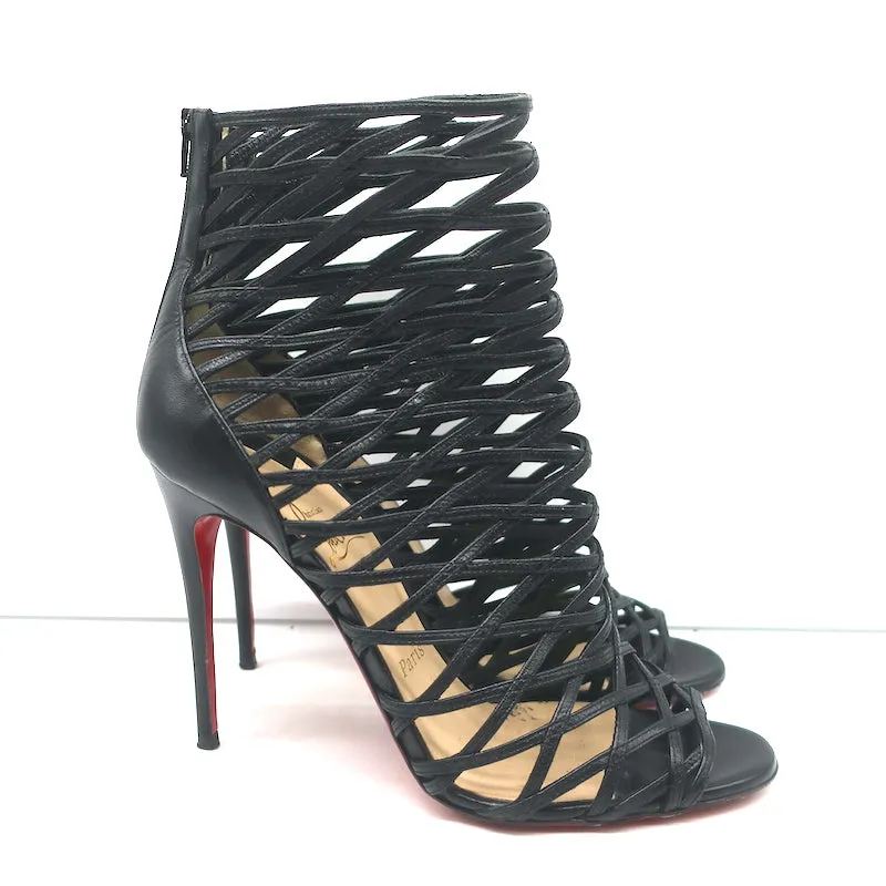 Christian Louboutin Mille Cinque 100 Bottes Cage en Cuir Noir Taille 38.5