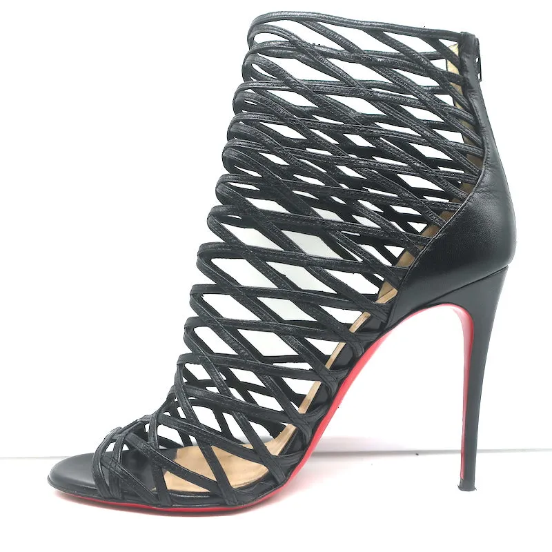 Christian Louboutin Mille Cinque 100 Bottes Cage en Cuir Noir Taille 38.5