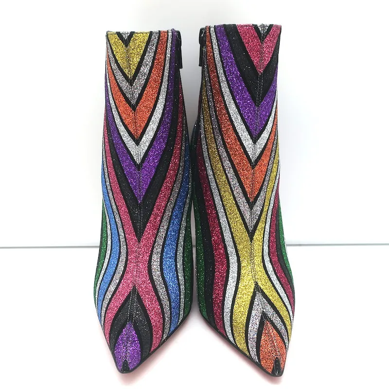 Christian Louboutin So Kate Bottes à Cheville 100 Multi Rayures Pailletées Taille 37 NEUVE