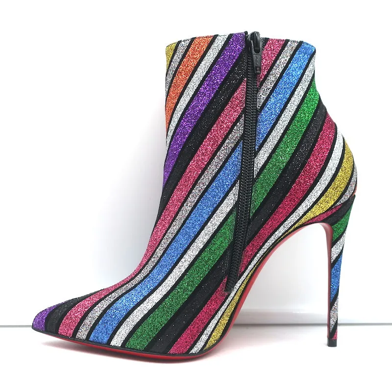Christian Louboutin So Kate Bottes à Cheville 100 Multi Rayures Pailletées Taille 37 NEUVE