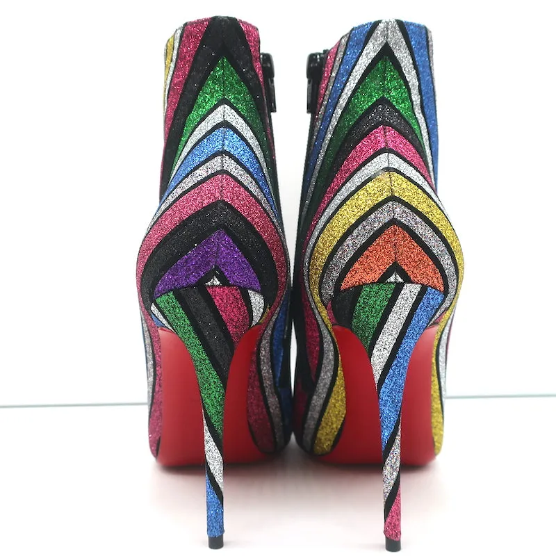 Christian Louboutin So Kate Bottes à Cheville 100 Multi Rayures Pailletées Taille 37 NEUVE
