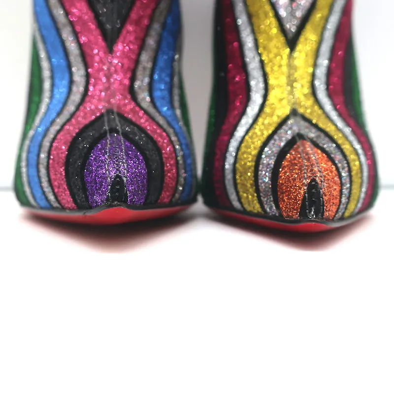 Christian Louboutin So Kate Bottes à Cheville 100 Multi Rayures Pailletées Taille 37 NEUVE