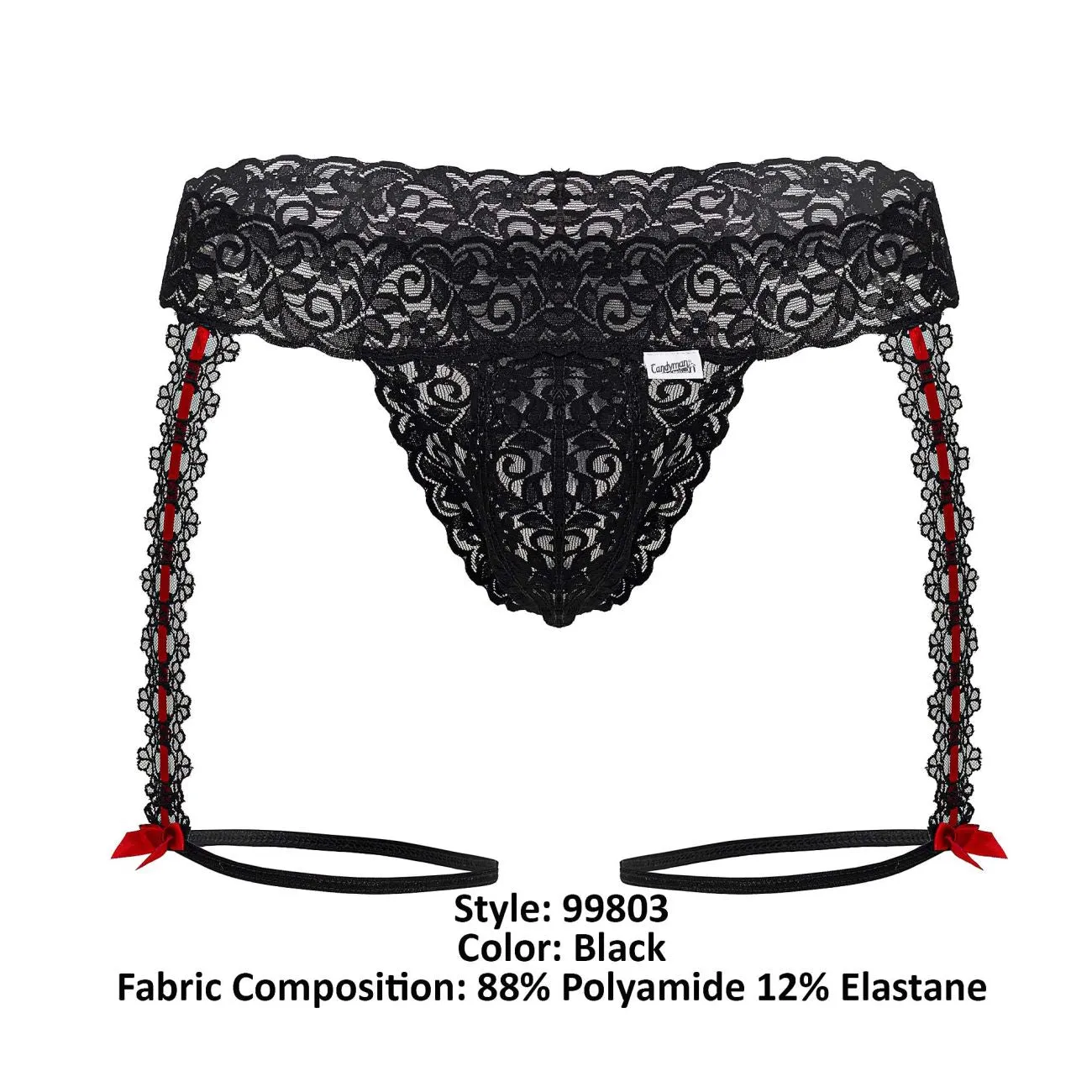 Vêtements_Candyman_Sous-vêtements pour hommes CandyMan 99803 Strings avec jarretelles en dentelle Couleur Noir