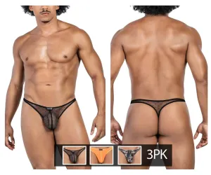 Sous-vêtements intelligents pour hommes Clever 100008 3PK Strings australiens latins Couleur Noir-Orange-Noir