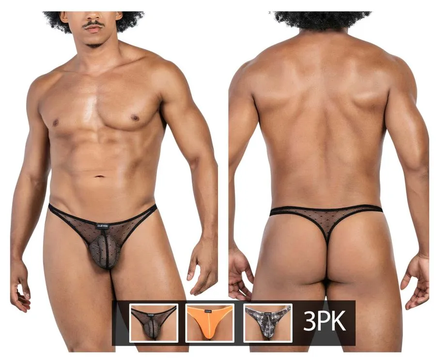Sous-vêtements intelligents pour hommes Clever 100008 3PK Strings australiens latins Couleur Noir-Orange-Noir