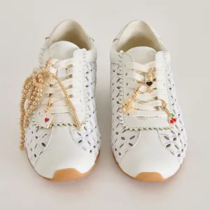 DANIE SNEAKERS EN CUIR BLANC   CHARME NŒUD DORÉ EN LOT