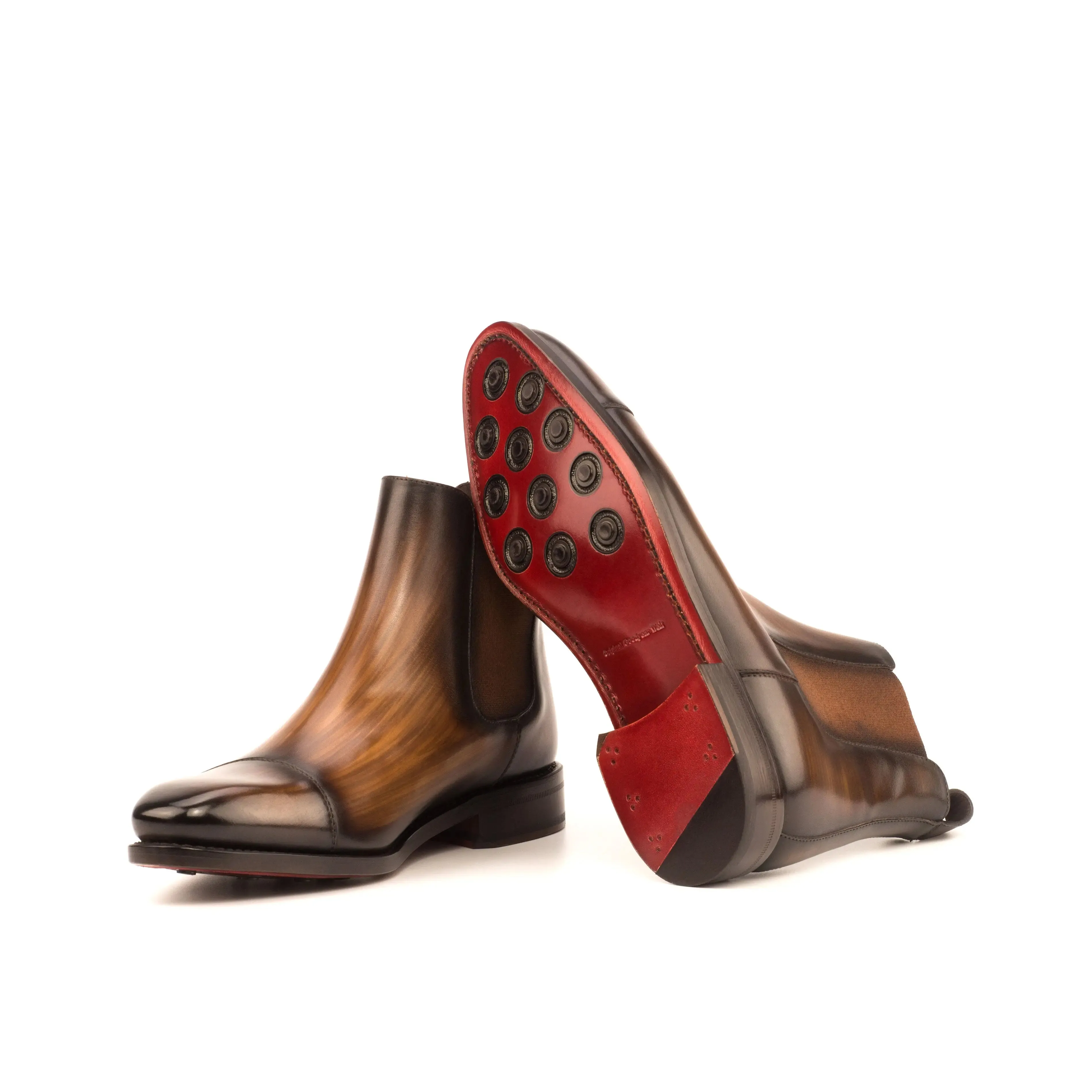 Bottes Chelsea DapperFam Monza en Marron pour Hommes à Patine Peinte à la Main