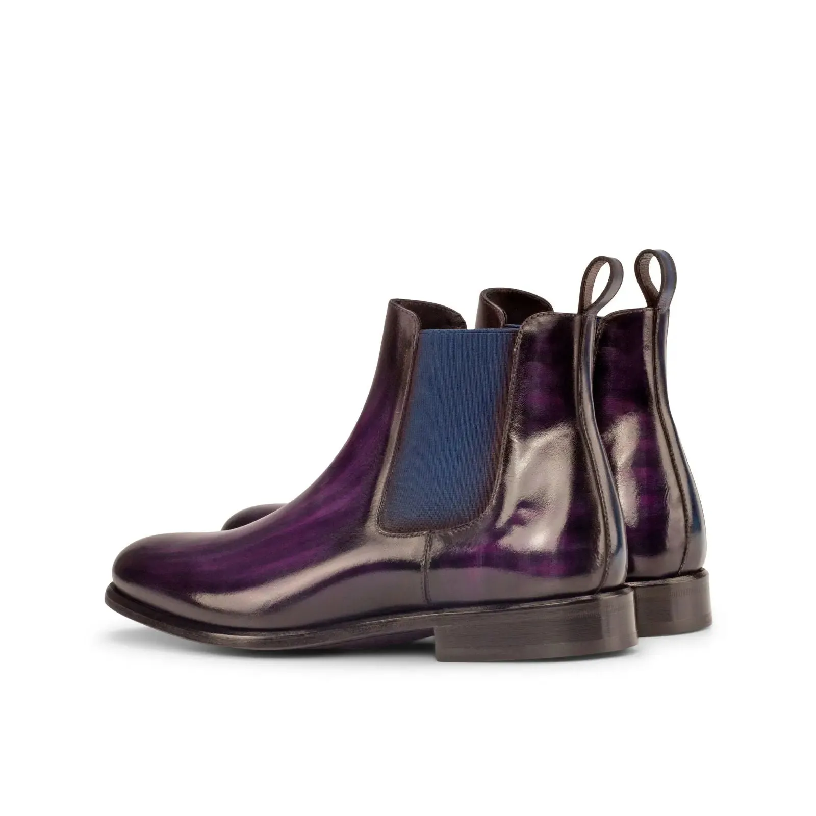 Chaussures Dapperfam DapperFam Monza en Violet / Denim Bottine Chelsea à Patine Peinte à la Main pour Homme