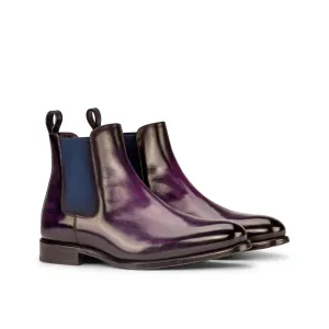Chaussures Dapperfam DapperFam Monza en Violet / Denim Bottine Chelsea à Patine Peinte à la Main pour Homme