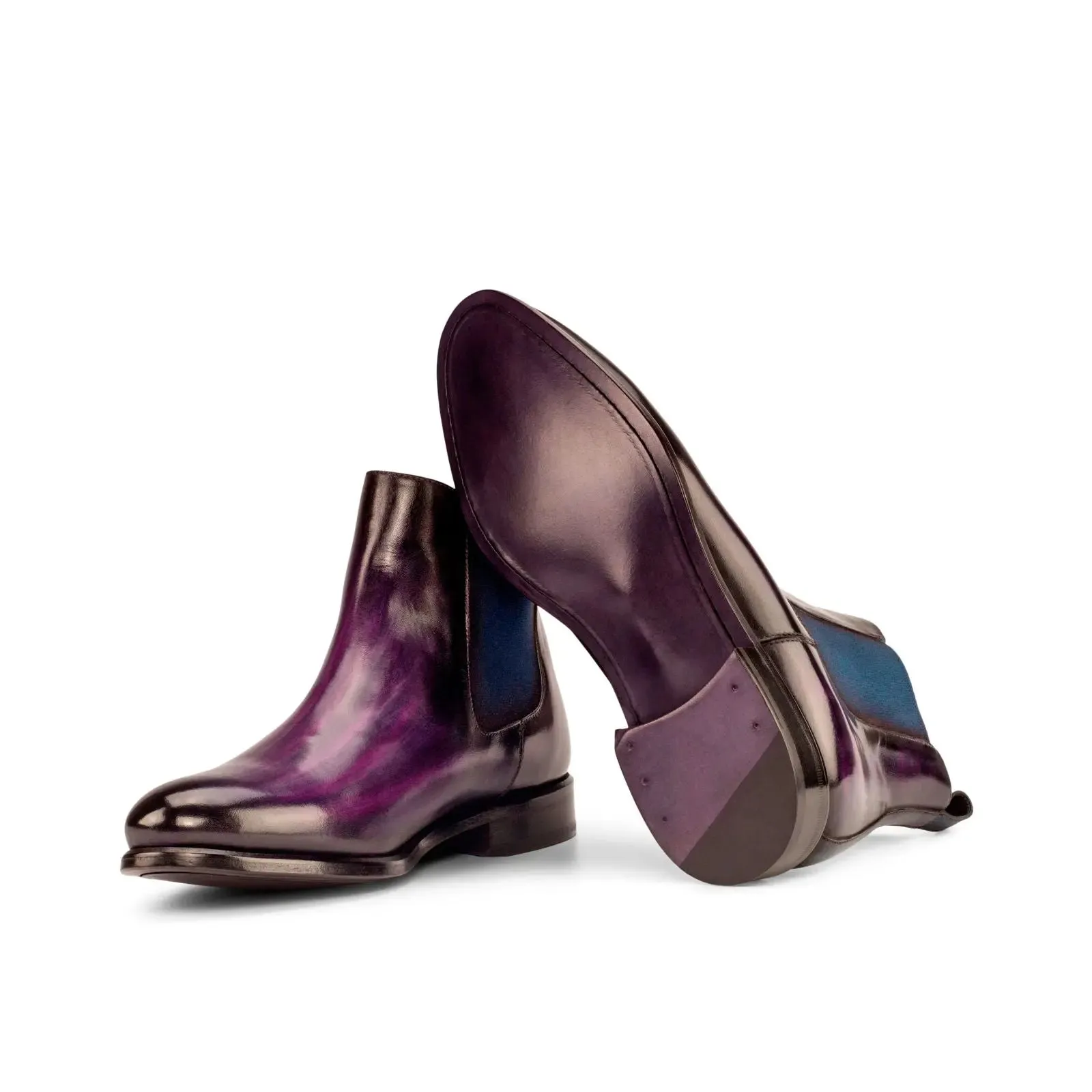 Chaussures Dapperfam DapperFam Monza en Violet / Denim Bottine Chelsea à Patine Peinte à la Main pour Homme
