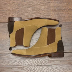 Chaussures Dapperfam DapperFam Vesuvio en Camel / Marron foncé Bottes multiples Chelsea en daim luxe pour hommes