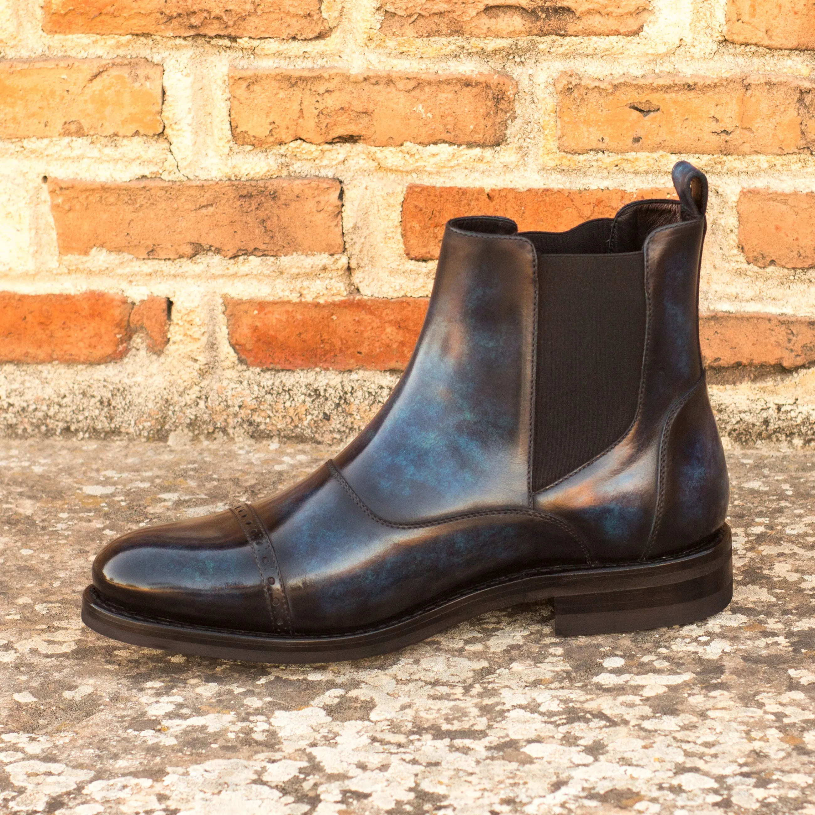 Chaussures Dapperfam DapperFam Vesuvio en Denim pour Hommes Bottes Chelsea Multicolores à Patine Peinte à la Main